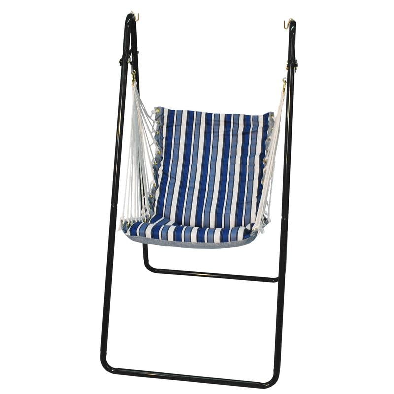 Swing Chair and Stand Combination, Tropical Palm Stripe Blue/Norway Powder Blue