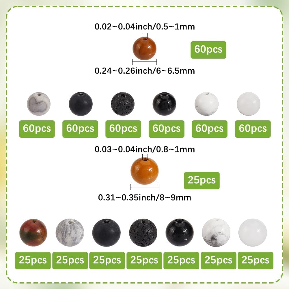 1 Box 620Pcs Natural Howlite Beads Stone Round Beads White Black 8mm Wood Small Ball Spacer Findings Kits for Jewelry Making Necklace Bracelet DIY Craft Accessories colorful