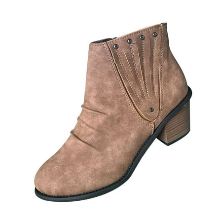 

Yoslce Womens Boots Winter New Warm Women s Shoes Thick Heel Zipper Ankle Boots Brown 42