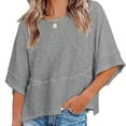 thumbnail image 5 of Mohiass Women's Summer Casual Crewneck Batwing Half Sleeve T-Shirts Solid Color Loose Fit Cute Basic Flowy Tops Tees Blouses Gray S, 5 of 5