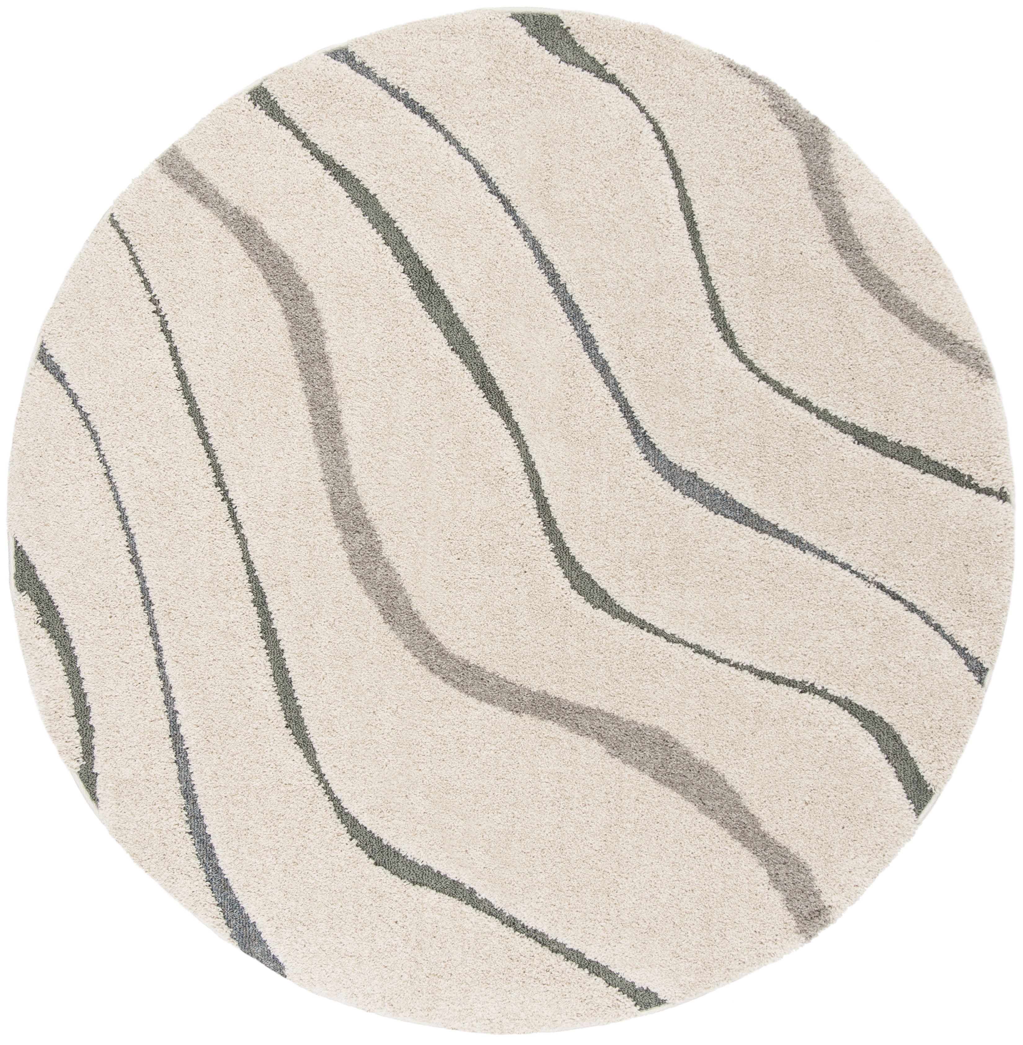 SAFAVIEH Florida Tabitha Geometric Waves Shag Area Rug, Cream/Light Blue, 6'7" Round
