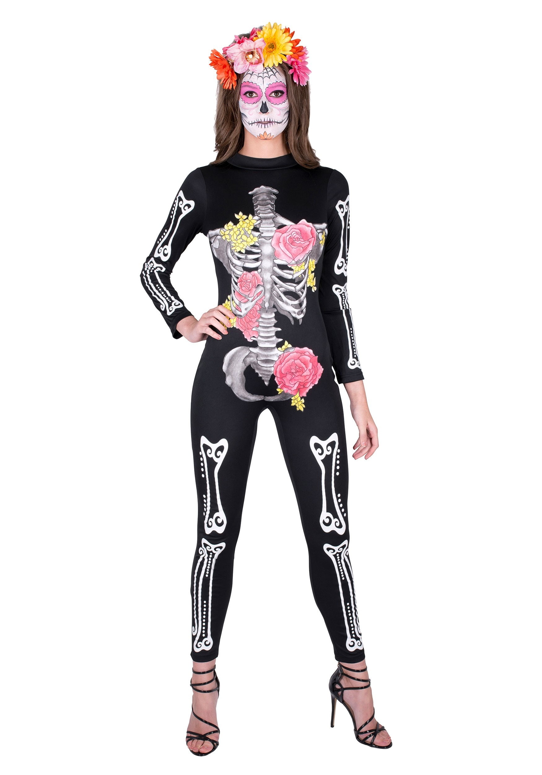 Day Of The Dead Catsuit Costume For Women Walmart Com Walmart Com