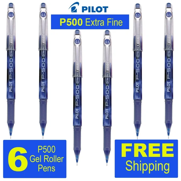 Pilot P500 Extra Fine 38601, Blue Ink, 0.5Mm Precise Gel Roller Pen, 6 Pens