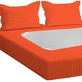 thumbnail image 6 of D.N.G. BEDDINGS 3 Piece Box Spring Cover - 100% Egyptian Cotton, 800 TC, Wrap Around 4 Sides Bed Skirt for Hotel & Home, Fits Box Springs up to 15 Inch - Queen, Stripe Orange Color, 6 of 9