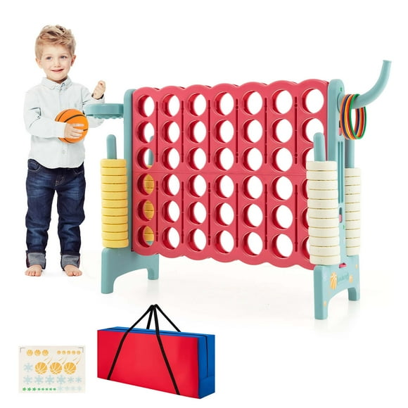 Costway Ensemble de Jeu 4-to-Score 4 en Ligne Jumbo avec Sac de Rangement Autocollant pour Adultes Enfants