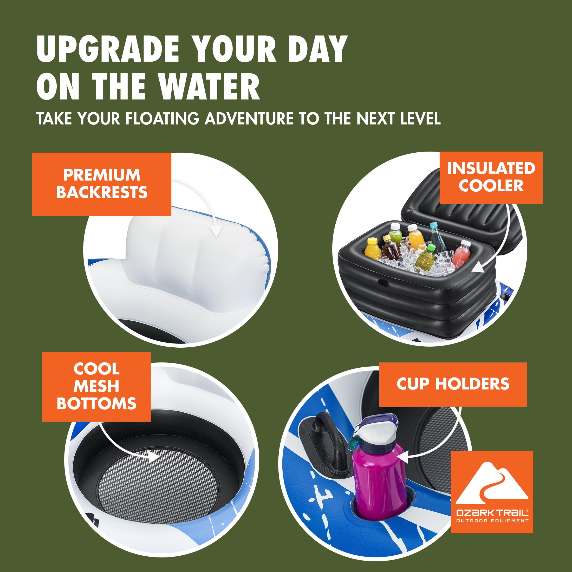 Ozark Trail Rapid Rider River Tube 2-Pack and Inflatable Cooler Combo