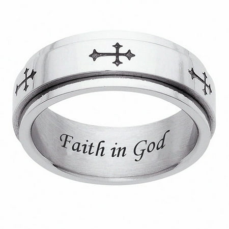 Personalized Black Cross Spinner Stainless Steel Ring
