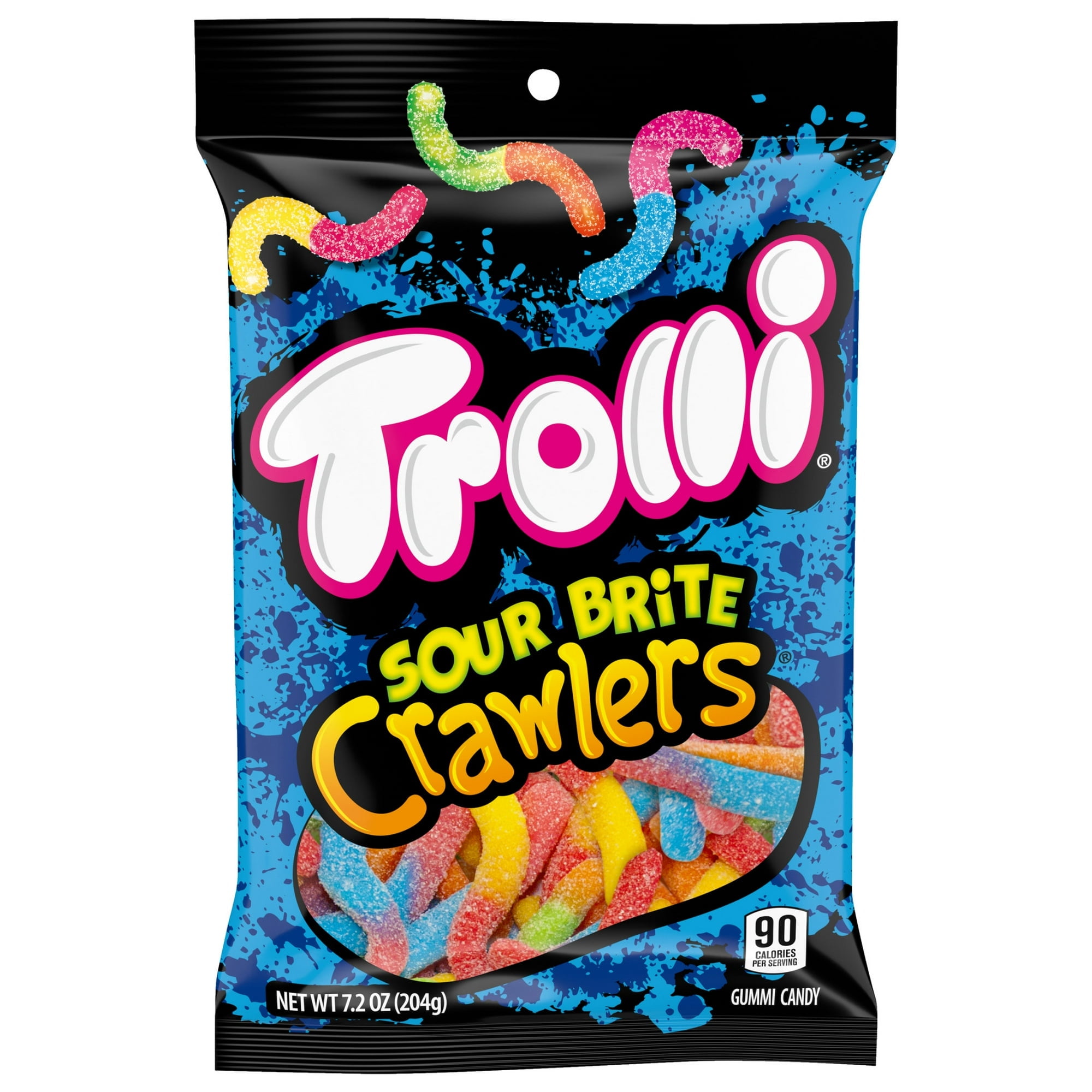 (4 Pack) Trolli Sour Brite Crawlers, Candy, Cherry-Lemon, Strawberry-Grape & Orange-Lime, Sweet and Sour, Gummy Worms, 7.2 oz