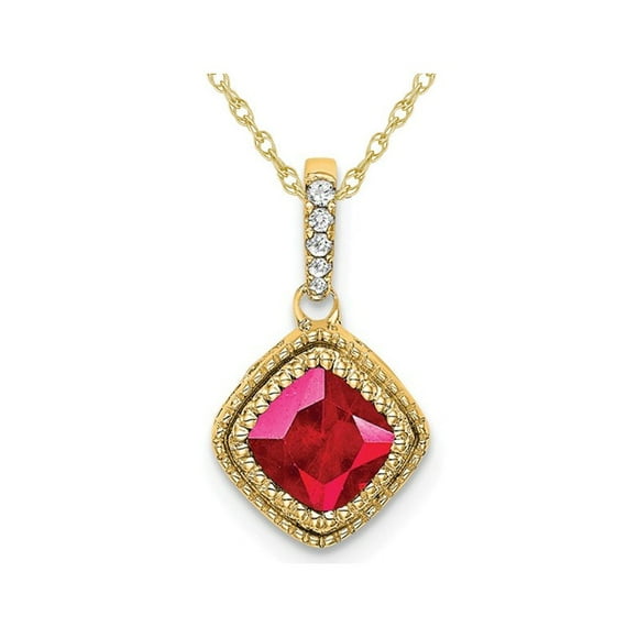 2/5 Carat (ctw) Natural Ruby Pendant Necklace in 14K Yellow Gold with Diamonds and Chain