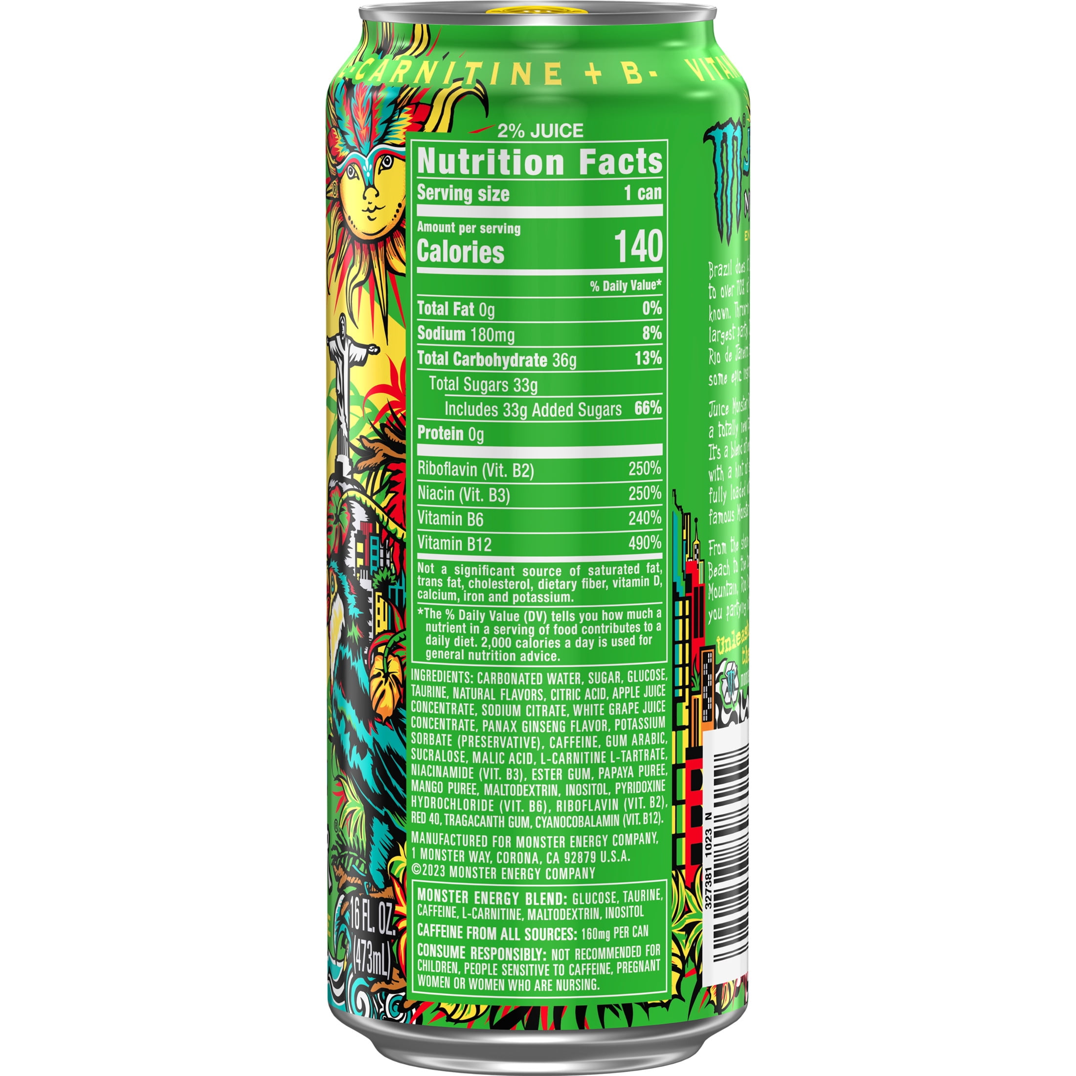 (4 pack) Juice Monster Rio Punch Energy Drink 16oz Can