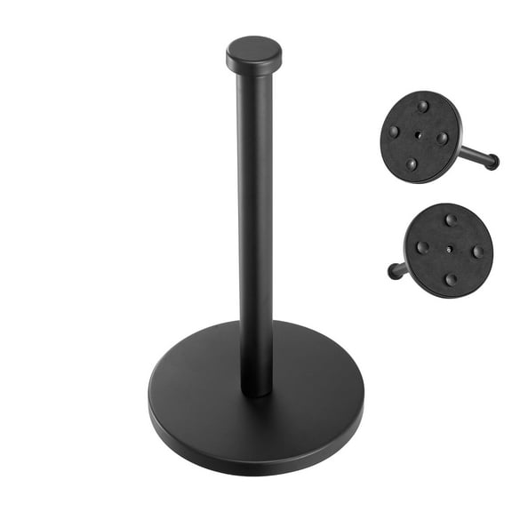 KFFKFF Paper Towel Holder Black Kitchen Roll Holder Countertop with Weighted Base and Suction Cups Non-Slip, Stainless Steel