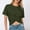 Green, variant on Womens Solid Color Crop Tops Knot Front Twist Design Tee Summer Fashion Crewneck Short Sleeve T Shirts Casual Blouse Pullover Shirt