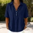 thumbnail image 4 of CheerKidz Women's Solid Color Collared V-Neck Short Sleeve Button-Down Shirt Navy 2XL, 4 of 7