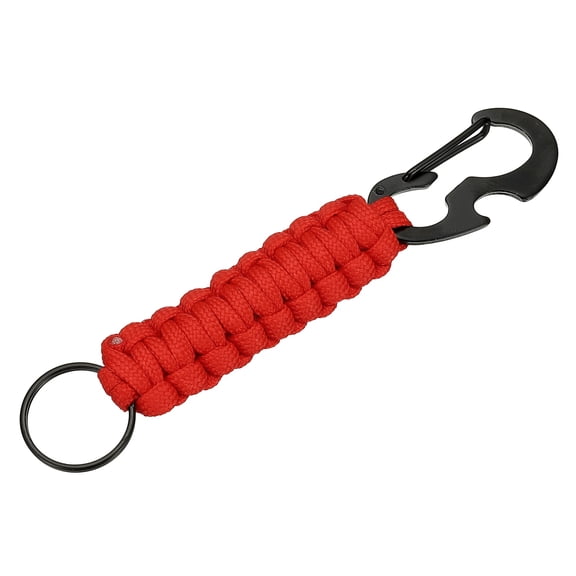 Uxcell Heavy Duty Braided Paracord Keychain, Paracord Keychains Landyard Necklace with Bottle Opener D Hook Clip for Camping Hiking Outdoor Activities Key Ring, Bright Red