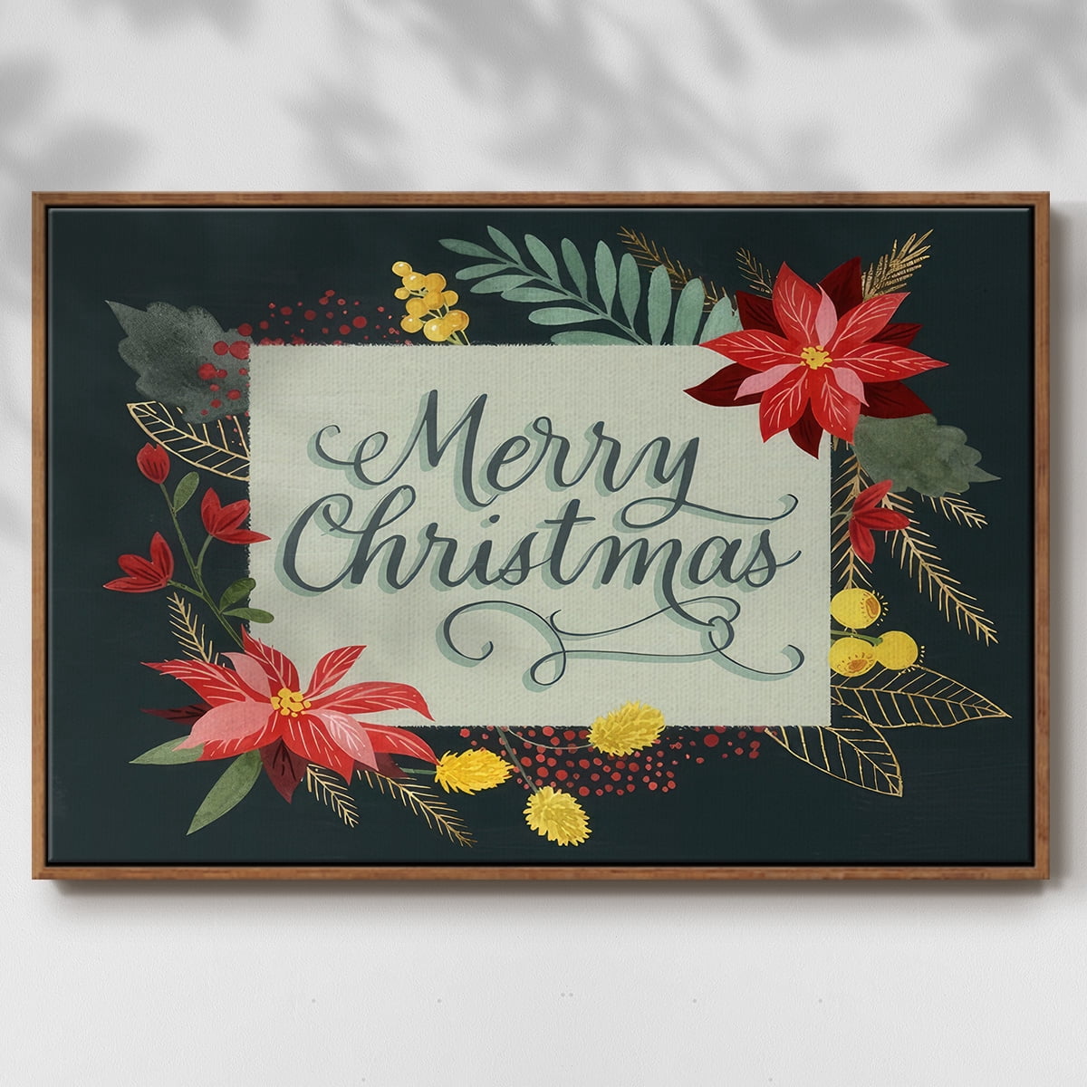 Bright Christmas Night I - Framed Gallery Wrapped Holiday Canvas - 17 x 25 - Rosewood Frame