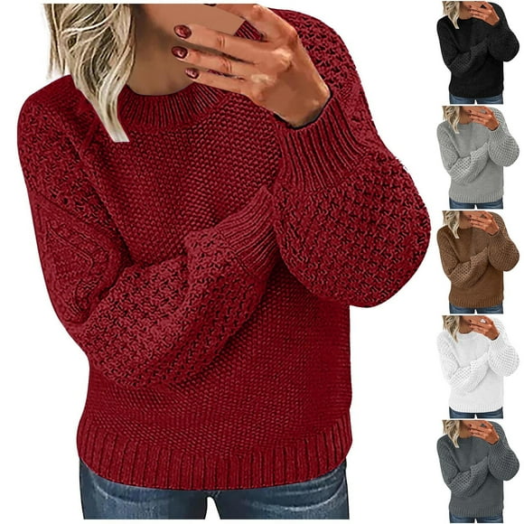 Sentmoon Sweatshirt for Women Crew Neck Long Sleeve Knitted Pullover Sweaters for Women Solid Color Loose Soft and Cozy Clothes Women Fall and Winter for Cozy Family Time Gray XL