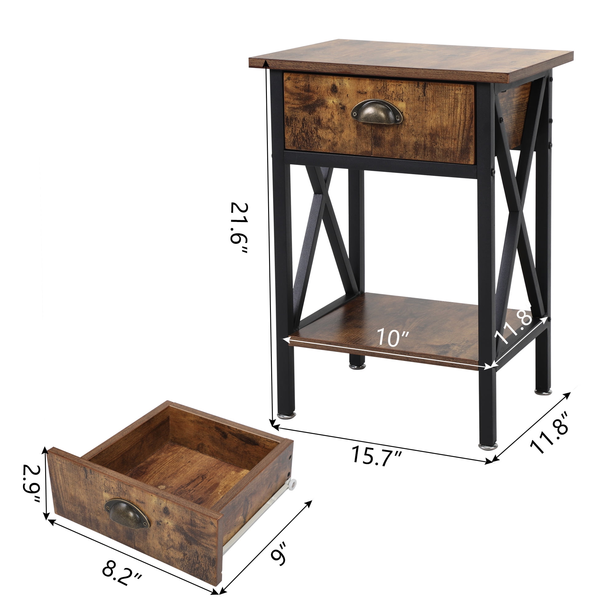 Kepooman Modern Versatile Nightstands, Industrial Bedside Table with Drawer and Storage Shelf, Rustic End Table Side Table Modern Night Stand for Bedroom Living Room Sofa Couch, Brown Kepooman Modern Versatile Nightstands, Industrial Bedside Table with Drawer and Storage Shelf, Rustic End Table Side Table Modern Night Stand for Bedroom Living Room Sofa Couch, Brown