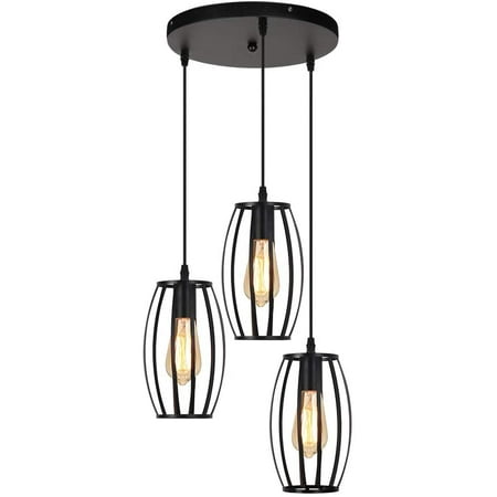 

Fixtures - 3 Lights Foyer Light Fixtures with Black Metal Cage Lampshade Adjustable Length 47 Ceiling Lamps for Living Room Dining Room