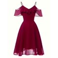 thumbnail image 6 of Black Off-Shoulder Chiffon Midi Dress With Ruffle V-Neck And Spaghetti Straps, 6 of 8