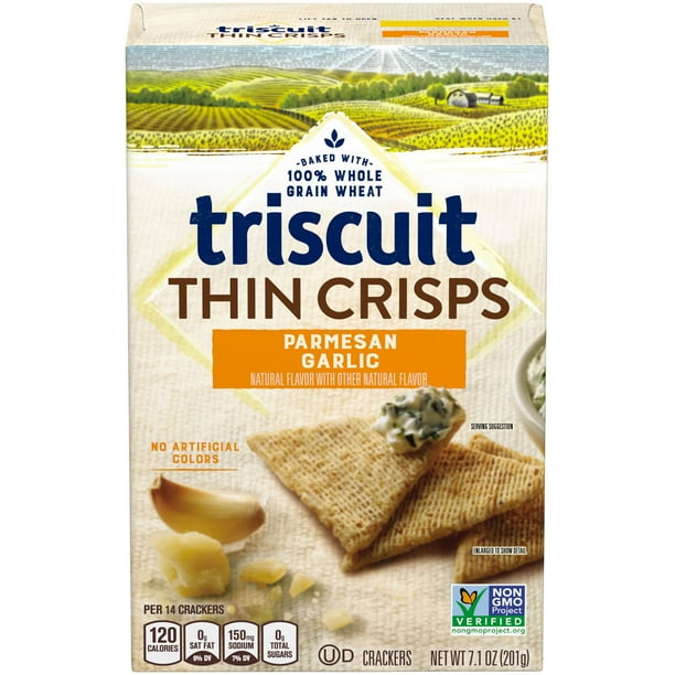 TRISCUIT Thin Crisps Crackers, Parmesan Garlic Flavor, 1 Box (7.1 oz