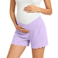 thumbnail image 2 of Costeam Womens Maternity Ribbed Shorts V Cross Over Belly Support High Waist Scalloped Wave Hem Slim Fit Stretch Soft Breathable Knee Length Pregnancy Lounge Bottoms, 2 of 9