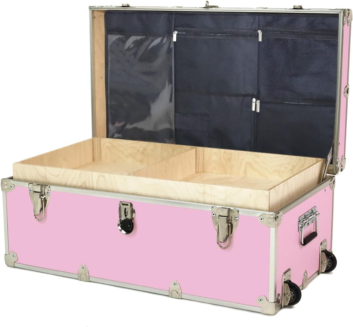 31.4 Inch Black Plastic Storage Footlocker With Wheels & Lockable Latches - Heavy Duty Trunk For Dorm, Camping, Garage