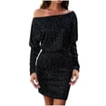 thumbnail image 1 of FAIWAD Robe à Épaules Dénudées pour Femme à Manches Longues, Moulante et Extensible, Robe Midi de Soirée, 1 of 4