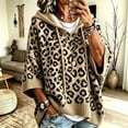 thumbnail image 2 of Lumtrix Womens 3/4 Sleeve Hoodie Knit Pullover Sweater Oversized Leopard Print Poncho Sweatshirts Loose Fall 2026 Winter Pullover Khaki S, 2 of 5