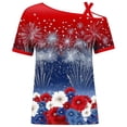 thumbnail image 5 of 4th of July Outfits for Women Cold Shoulder Short Sleeve Casual Top with Straps Independence Day Print Shirt for Patriotic Party, 5 of 6