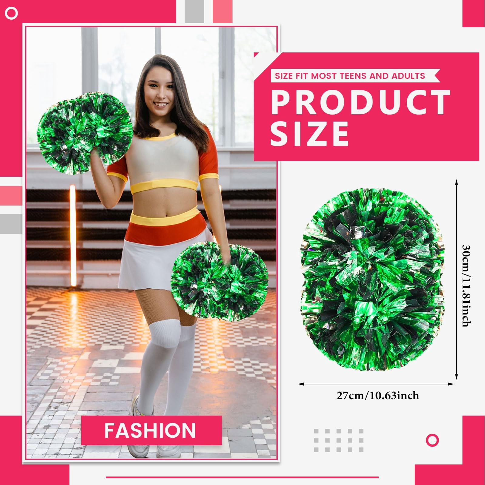 10 Pcs Cheerleading Pom Poms, Cheerleader Pompoms with Handle Style,Fit for Team Spirit Sports Dance Cheering