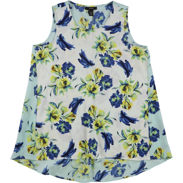 Alfani Blusa sin mangas alta y baja para mujer, blanco, mediano