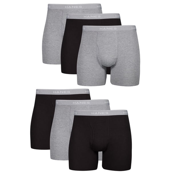 Calzoncillos Hanes para hombre, algodón Cool Dri, paquete de 6 unidades, negro/gris