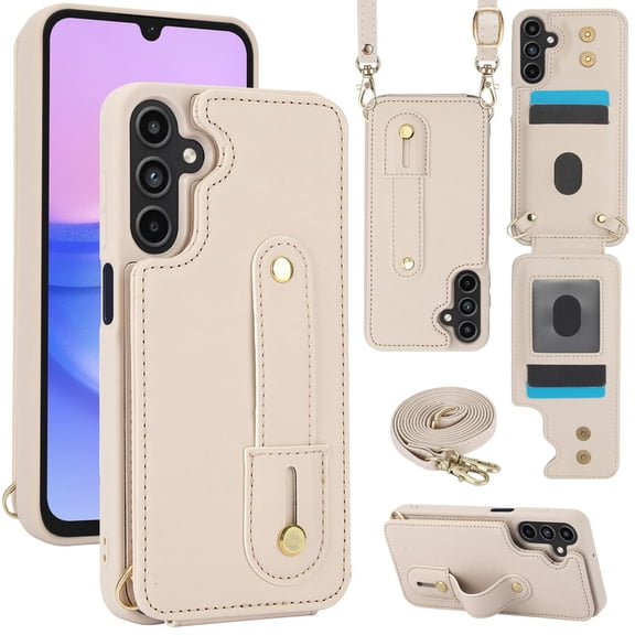 Tianyeda Crossbody Wallet Phone Case for Samsung Galaxy S26,PU Leather Case Back with Card Slot Magnetic Clasp Kickstand wrist holder white