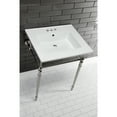 thumbnail image 3 of Kingston Brass KVPB25227W4PN Edwardian 25" Ceramic Console Sink with Brass Legs (4-Inch, 3-Hole), White/Polished Nickel, 3 of 8