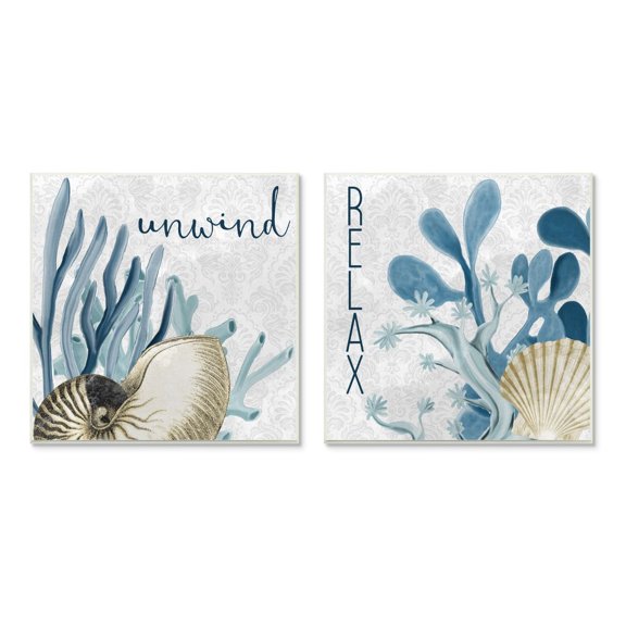 Stupell Industries Relax and Unwind Nautical Sentiments Shell Features Wall Plaque Design by Kim Allen