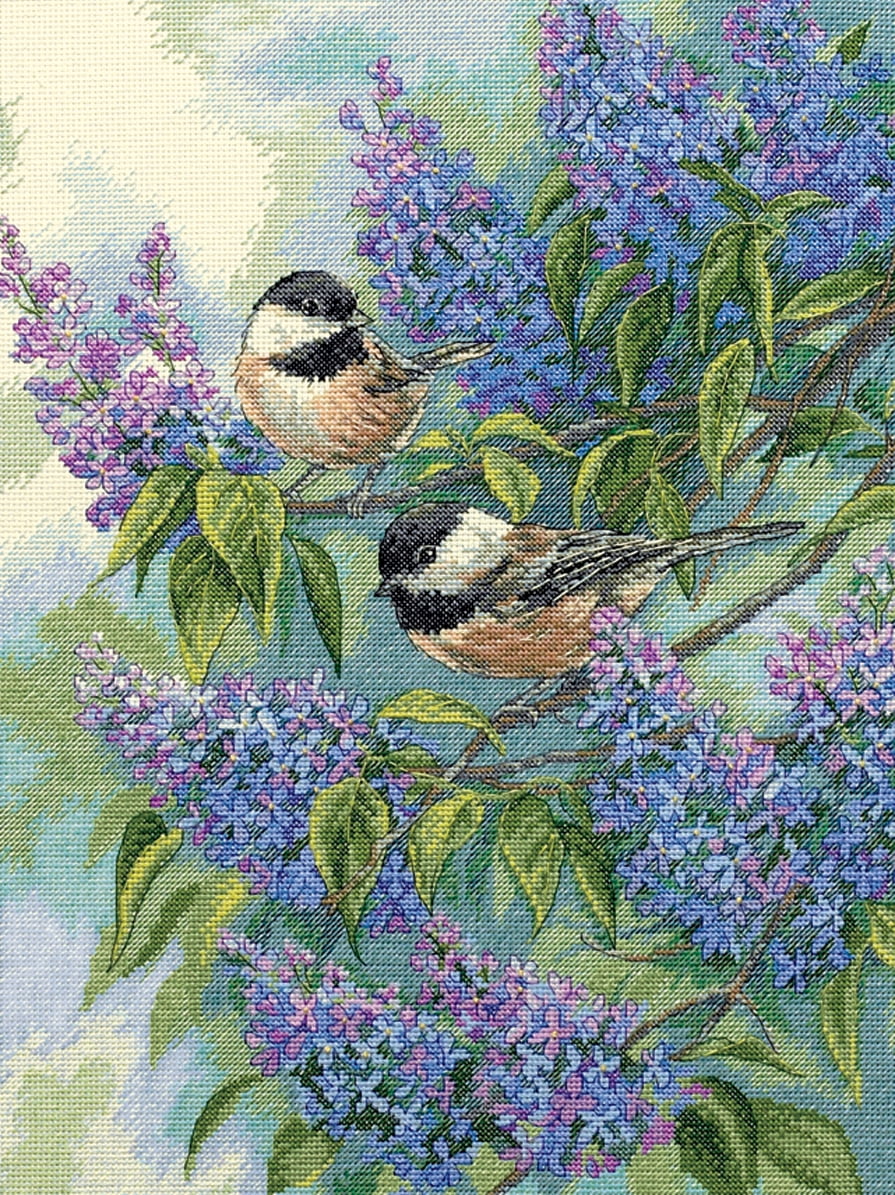 Dimensions Gold Collection "Chickadees and Lilacs" Counted Cross Stitch