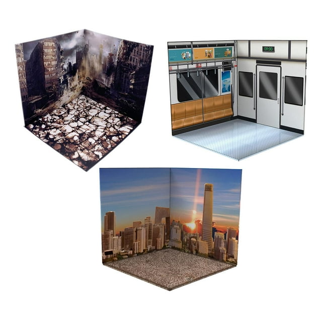 HILABEE 3pcs 1/12 Scale Action Figures Backdrop Collection Diorama Layout Model Scene City Metro