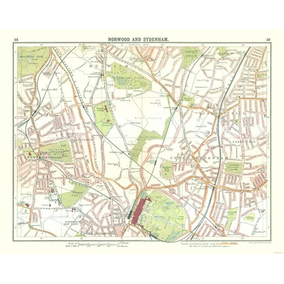 Historic Map - Norwood Sydenham London - Bartholomew 1921 - Vintage Wall Art