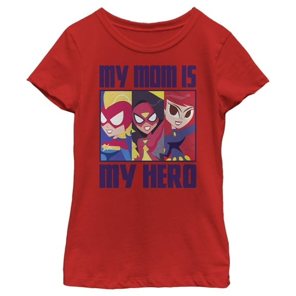 Girl's Marvel My Mom Is My Hero Cartoon Heroes Graphic Tee Red X Large