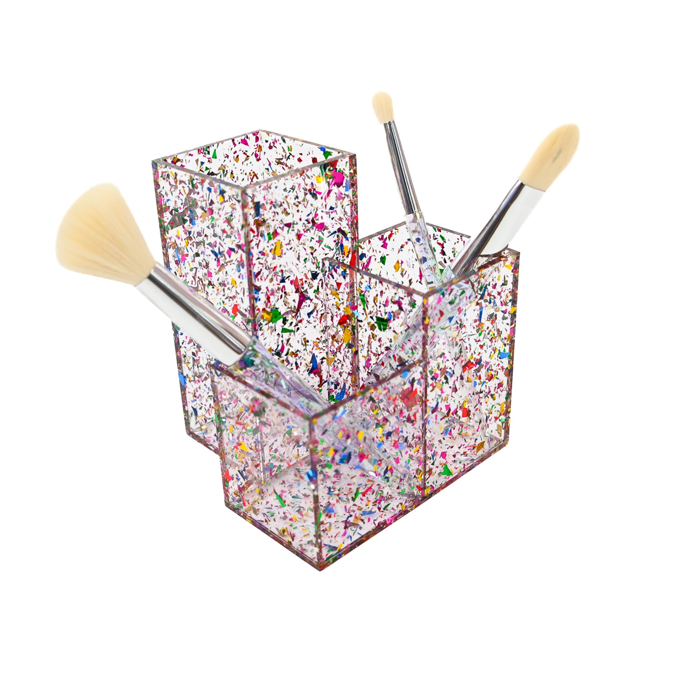 (2 pack) Packed Party On Display Pink Confetti Acrylic Brush Organizer, 4.5"L x 4.5"W x 5.25"H