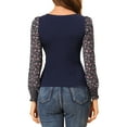 thumbnail image 3 of INSPIRE CHIC Women's Sweetheart Neck Floral Print Long Puff Sleeve Blouse XS Blue, 3 of 7