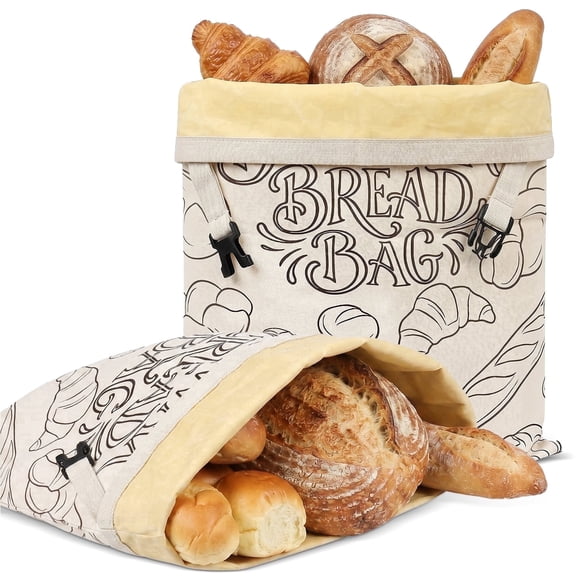 Garnen Beeswax Bread Bag for Homemade and Sourdough, 13 x 17 Inch Reusable Cotton Linen Storage Bag with Buckle Closure