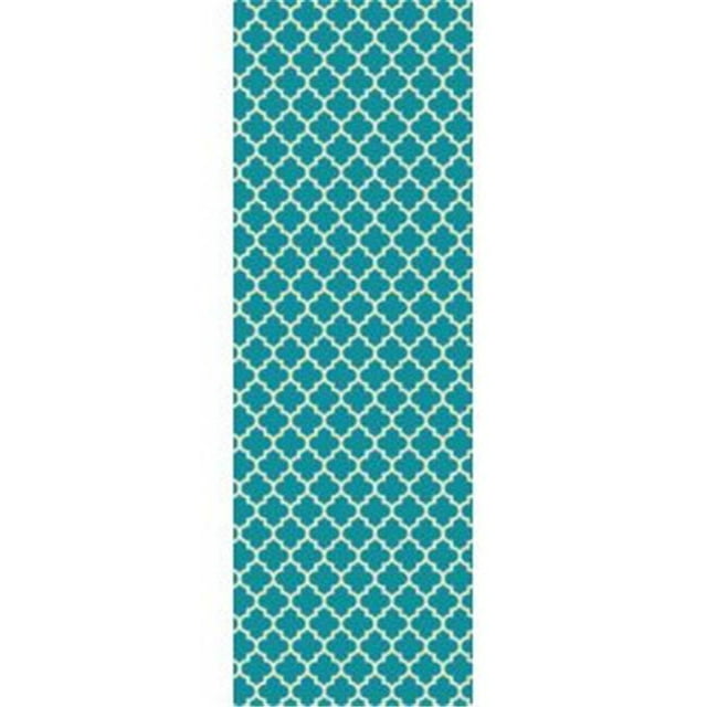 Aspen Brands RUG9T26 Tapis Design Quaterfoil 2 x 6 Pi. - Turquoise & Blanc