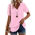thumbnail image 3 of Women's Short Sleeve Tops Summer V Neck Tshirts Linen Vintage Casual Tees, Pink XL, 3 of 7