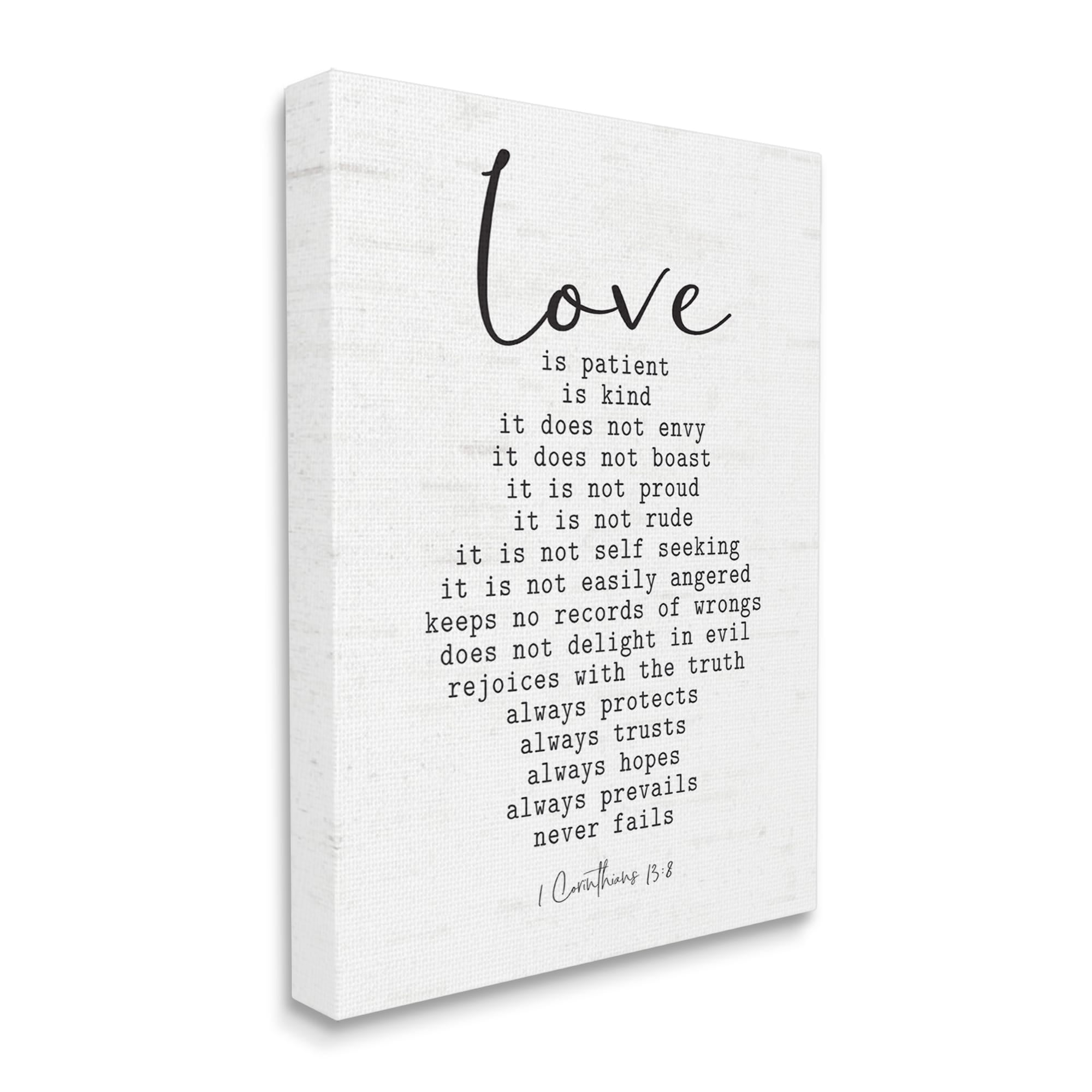 Stupell Industries Love Is... Spiritual Scripture Inspirational Religious Sentiment Graphic Art Gallery Wrapped Canvas Print Wall Art, Design by Lettered and Lined