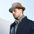 thumbnail image 2 of Men's Wool Felt Winter Hat Short Brim Fedora Hat with Feather, 2 of 7