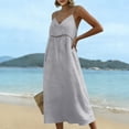 thumbnail image 6 of Dvprdro Cotton Linen V Neck Spaghetti Strap Maxi Dress for Women Loose Fit Tiered Ruffle Hem Summer Beach Solid, 6 of 8