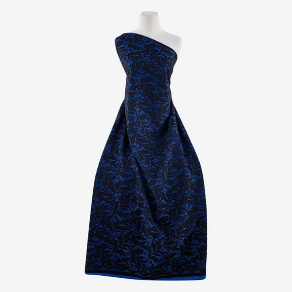 Zelouf Flourish Bonded Lace  , Sewing, DIY, Crafts Fabric by the Yard, Black/cobalt, 3 Yard