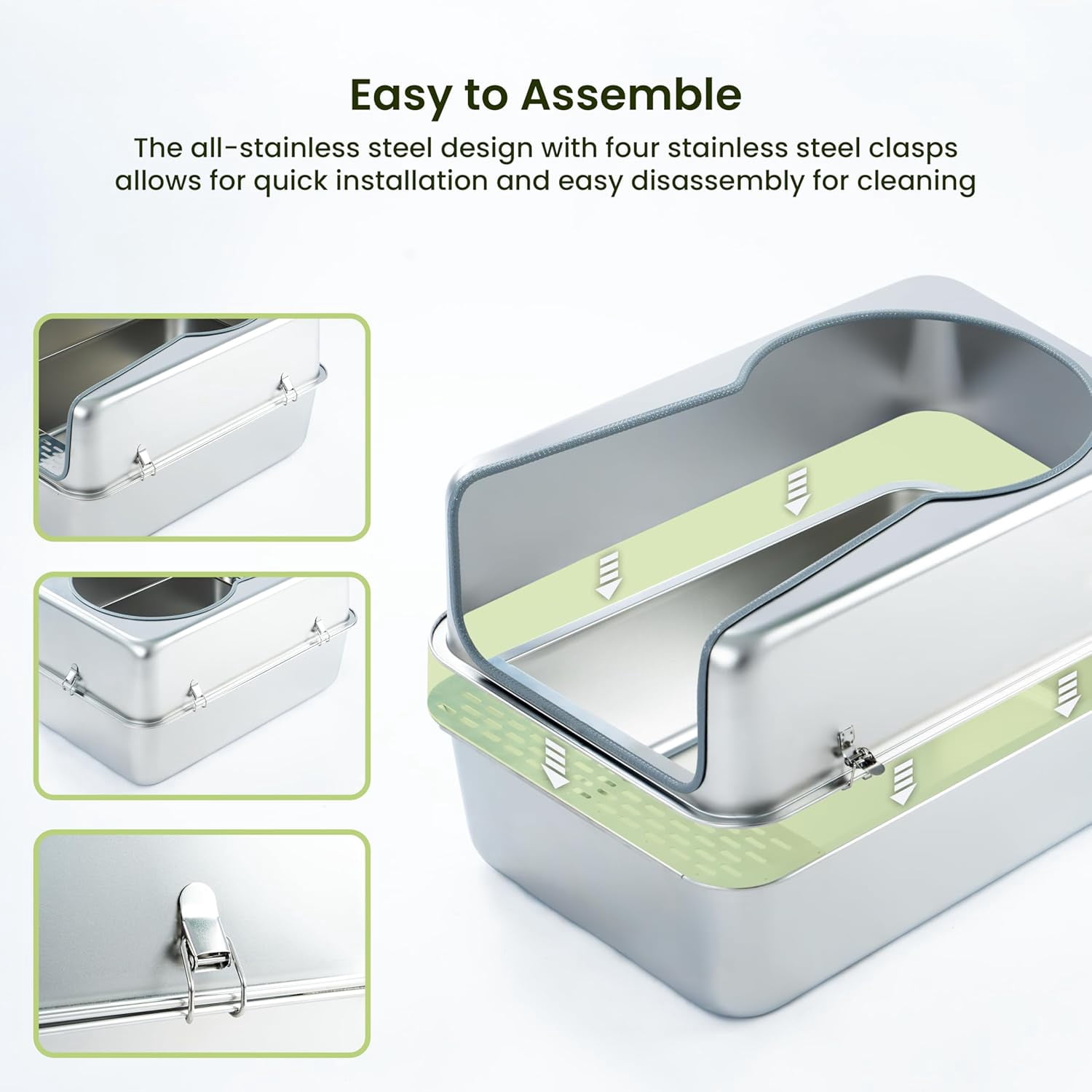 Cattasaurus Stainless Steel Litter Box for Large Cats with Scoop and Pedal