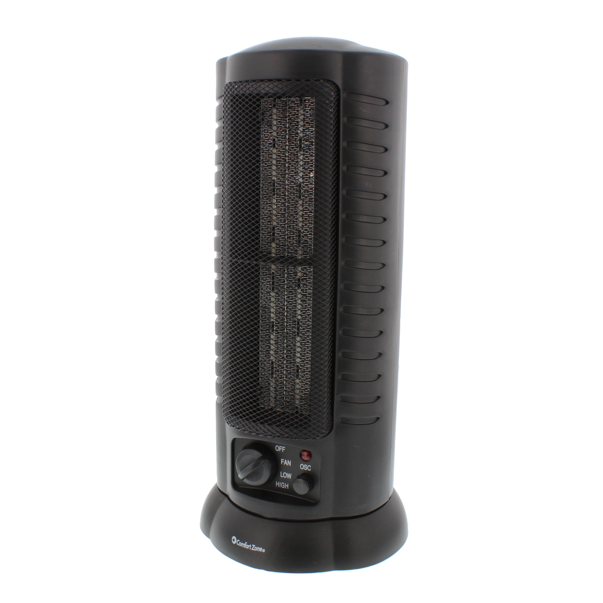 Comfort Zone 1,500-Watt Oscillating Ceramic Tower Heater with Safety Features, Black
